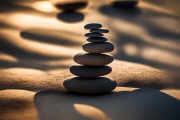 Serene Zen stones arranged in perfect balance  - obrazy, fototapety, plakaty