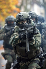 Fototapeta premium A german police swat team in action 