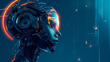 Futuristic Cyborg Face with Digital Neural Network
