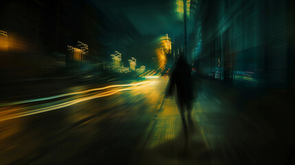 Abstract Person Walking in a Blurred Cityscape
