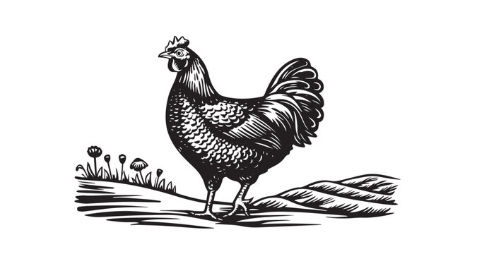 Chicken, hen sketch. Drawn vintage vector illustration
