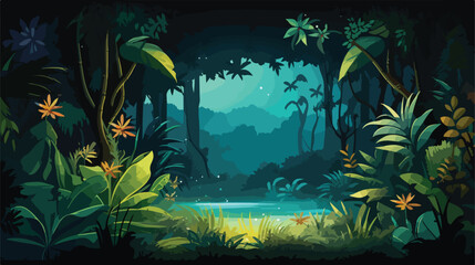 Fototapeta na wymiar A jungle scene with plants that have bioluminescent 