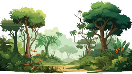 A jungle scene with trees that walk and talk flat vector