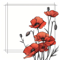 Illustrated Greeting Card Featuring Red Poppies on a White Background with Blank Space for Text. Elegant and Simple Floral Design for Personal Messages.