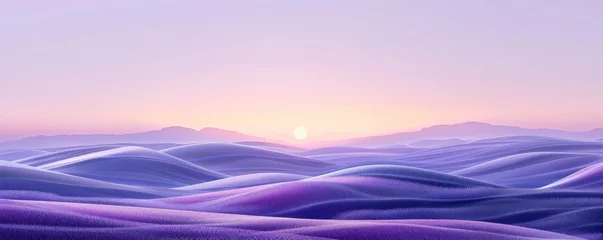 Fototapeten Tranquil panoramic vista of rolling hills under a soft purple sunset © Denys