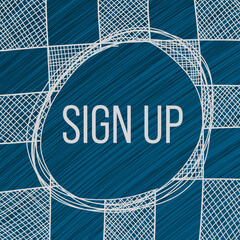 Sign Up Blue Squares Grid Scribble Circle Text 