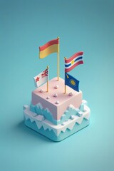 3D isometric illustration of Flags Country on an island of ice-isolated background