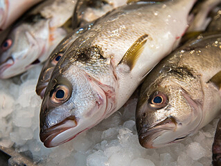 Close-Up of Fresh Fish on Ice