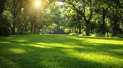 Fototapeta na wymiar Green park with lawn and trees.