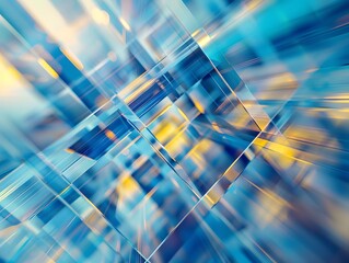 Futuristic blue and yellow geometric interface background, in glas blurred style, modern backdrop