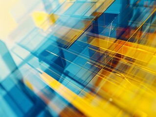 Futuristic blue and yellow geometric interface background, in glas blurred style, modern backdrop