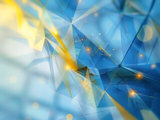 Futuristic blue and yellow geometric interface background, in glas blurred style, modern backdrop
