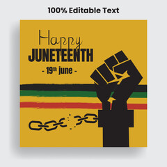Happy Juneteenth Freedom Day celebration party social media and Instagram post banner ads template
Juneteenth sale offer, africa american black history month square flyer illustration design