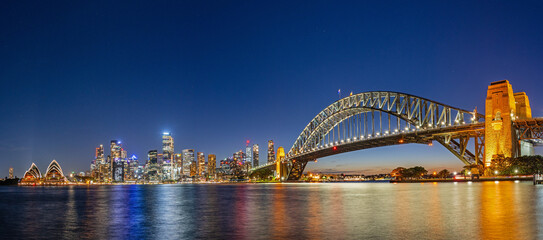 Sydney, New South Wales, Australia; February 25, 2024 - Skyline of Sydney at Blue Hour