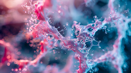 A colorful, abstract image of a cell with pink and blue swirls