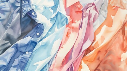 business casual attire fashion, watercolor series, detailed fabric textures