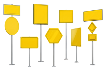 Collection of blank yellow road signs or Empty traffic
.isolated on white background