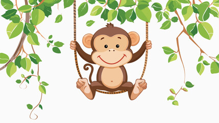 Monkey Swinging in Vine Vector illustration  Playful