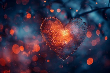 A sparkling heart object enhanced by the blue-toned bokeh background creates an image of wonder - obrazy, fototapety, plakaty