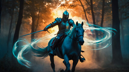 A group of brave knights charging into battle on horseback
 - obrazy, fototapety, plakaty
