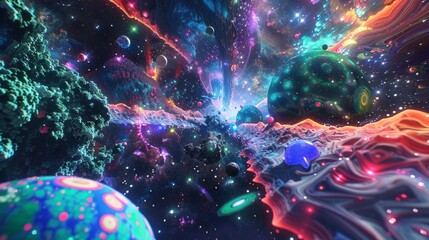 The most trippy scene imaginable, in outer space, complex, generative ai.