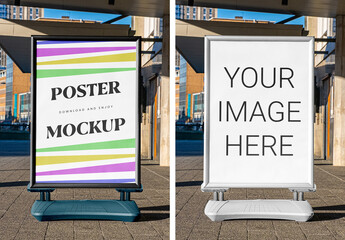Street Poster Stand Mockup - obrazy, fototapety, plakaty
