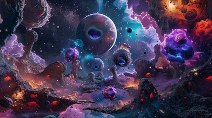 The most trippy scene imaginable, in outer space, complex, generative ai. - obrazy, fototapety, plakaty