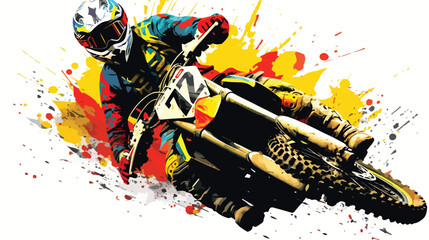 Motocross rider on his bike abstract grunge vector si