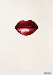 red lips isolated on white background with text "Fight against patriarchy".Minimal creative emotional concept.Flat lay