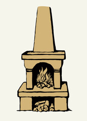 Old Russian stove. Vector drawing - 787100945