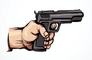 Hand with a gun. Vector drawing - 787100966