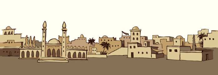 Old Arabic city. Vector drawing - 787101124