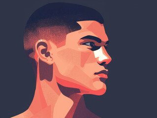 Illustration of a man's profile with a stylized geometric design.