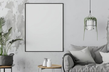 Modern scandinavian interior with poster mockup created with generative ai
