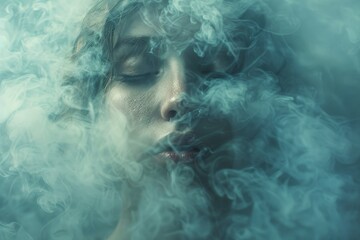 A concealed item is enshrouded by thick, swirling smoke adding a layer of mystery and intrigue - obrazy, fototapety, plakaty