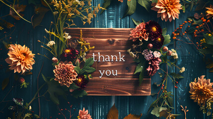 Thankful Message Amidst Autumn Blooms, Rustic Gratitude Floral Arrangement