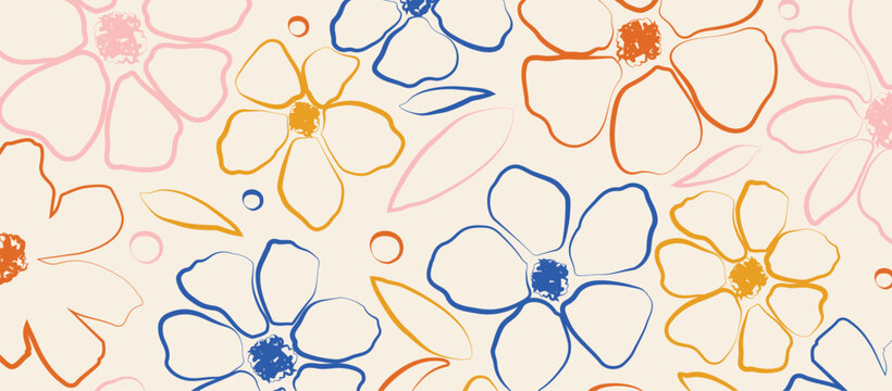 Hand drawn minimal abstract organic shapes pattern. Cute botanical shapes, random childish doodle cutouts of tropical leaves, flowers and branches, decorative abstract art vector illustration.