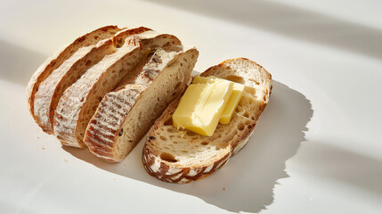 Realistic photo of bread. Creative artistic diplay of fresh ingredients. AI Generative bakery. 
