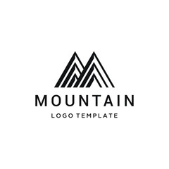 Initial Letter M with Mountain Peak For Outdoor Mountain View Adventure Logo Design