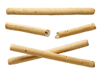 Set of grissini, bread sticks on a white background. Isolated