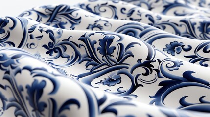 Chinese blue and white porcelain, classic patterns, elegant curves, isolated on white, 