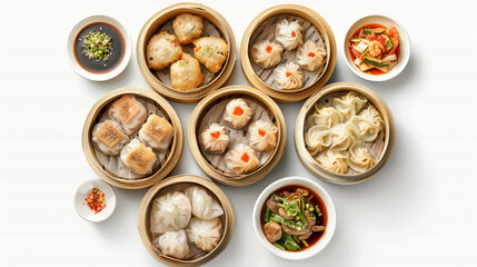 Realistic photo of chinese food. Creative artistic diplay of fresh ingredients. AI Generative dim sum. 
