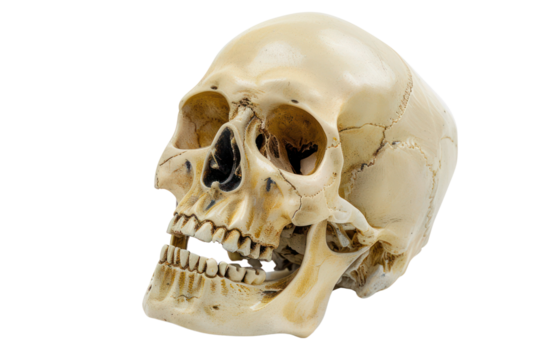 angle skull model in open the mouth pose
isolated on white background