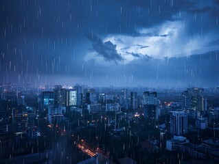 Photo dark sky above the city and heavy rain © Valentin