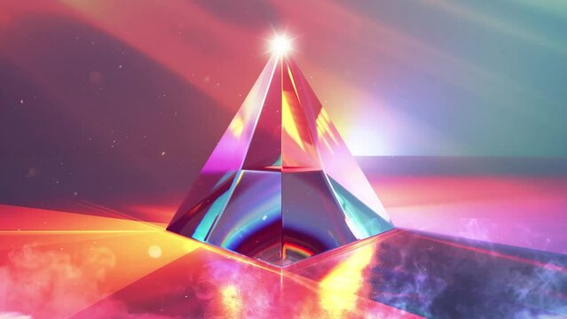 colorful glowing prism. realistic render of a conical frustum shape prism. seamless looping overlay 4k virtual video animation background