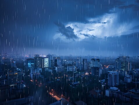 Photo dark sky above the city and heavy rain