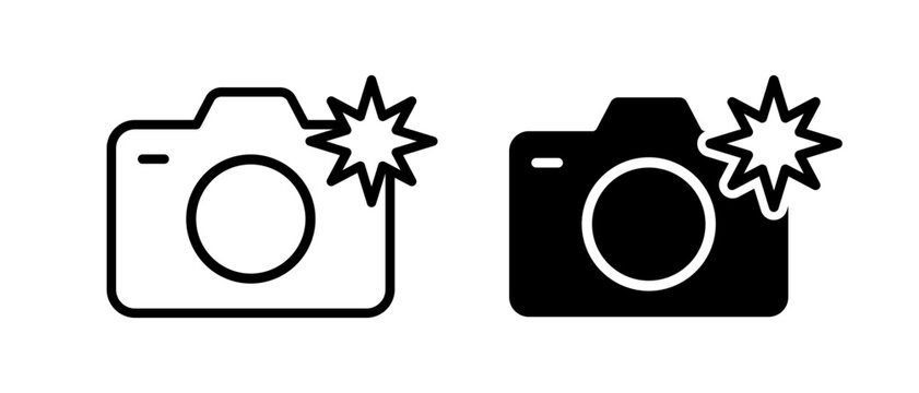 Camera flash icon vector set. Photo camera symbol