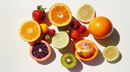 Realistic photo of fresh fruits. Creative artistic diplay of fresh ingredients. AI Generative.