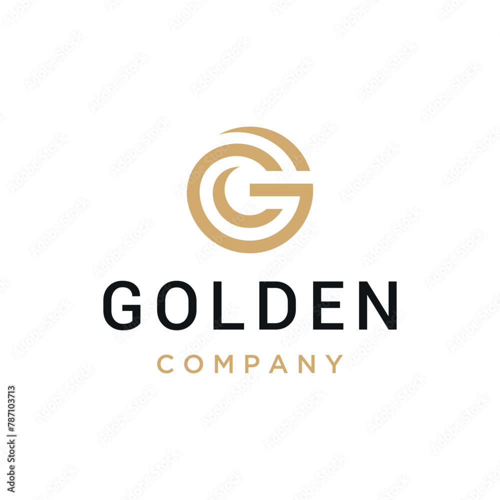 Fototapete golden initial letter gc c g cg with luxury elegant circular circle shape line art logo design