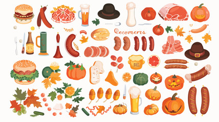 Oktoberfest food and symbols collection. Vector Oktob - obrazy, fototapety, plakaty